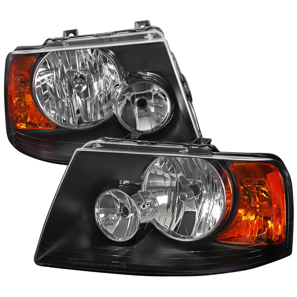 2003-2006 Ford Expedition Factory Style Headlights w/ Amber Reflector (Matte Black Housing/Clear Lens)