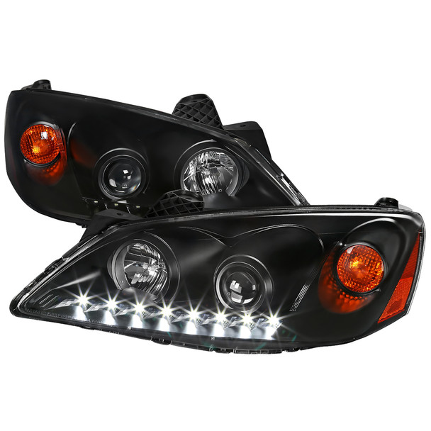 2005-2010 Pontiac G6 Projector Headlights w/ LED Light Strip (Matte Black Housing/Clear Lens)