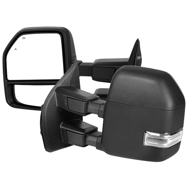 2017-2019 Ford F-250/F-350/F-450/F-550 Super Duty Power Adjustable, Heated, BSM, ATS, & Manual Extendable Towing Mirrors w/ Clear Lens LED Turn Signal, Clearance, & Auxiliary Lights