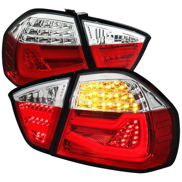 2006-2008 BMW E90 3 Series Sedan LED Tail Lights (Chrome Housing/Red Clear Lens)