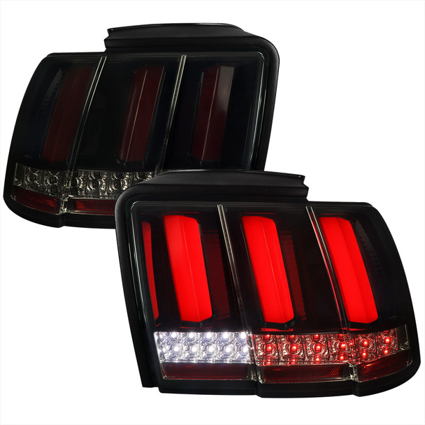 1999-2004 Ford Mustang Red Marker Sequential LED Tail Lights (Glossy Black Housing/Smoke Lens)