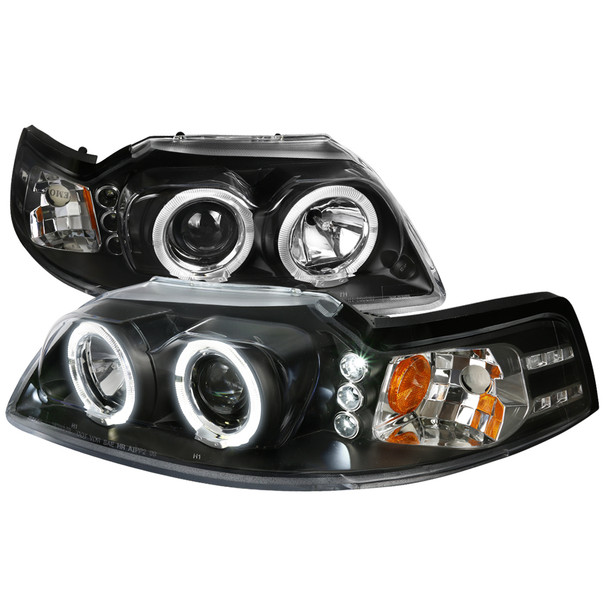 1999-2004 Ford Mustang Dual Halo Projector Headlights (Matte Black Housing/Clear Lens)