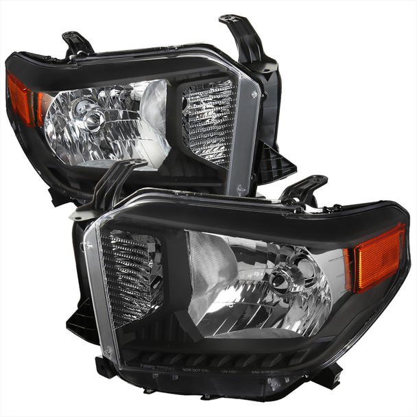 2014-2021 Toyota Tundra Factory Style Crystal Headlights w/ Amber Reflectors (Matte Black Housing/Clear Lens)