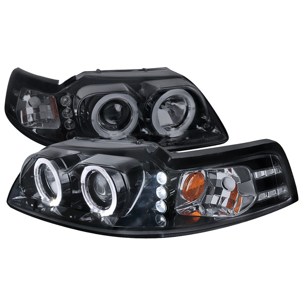 1999-2004 Ford Mustang Dual Halo Projector Headlights (Glossy Black Housing/Smoke Lens)