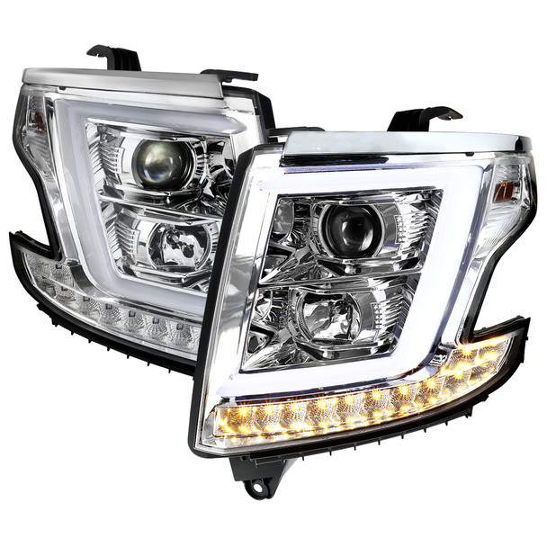 2015-2020 Chevrolet Tahoe Suburban/ 2016-2019 Suburban 3500HD LED C-Bar Projector Headlights w/ LED Turn Signal Lights (Chrome Housing/Clear Lens)