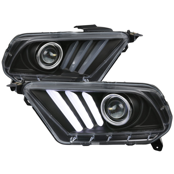 2010-2014 Ford Mustang Sequential LED Bar Projector Headlights w/ Sequential Turn Signal Lights (Matte Black Housing/Clear Lens)