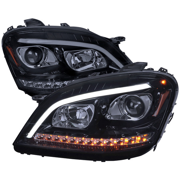 2006-2008 Mercedes Benz W164 ML Class LED Bar Projector Headlights w/ Sequential Turn Signal Lights (Glossy Black Housing/Smoke Lens)