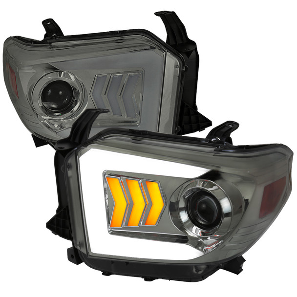 2014-2021 Toyota Tundra LED C-Bar Projector Headlights w/ Sequential Arrow Turn Signals (Chrome Housing/Smoke Lens)