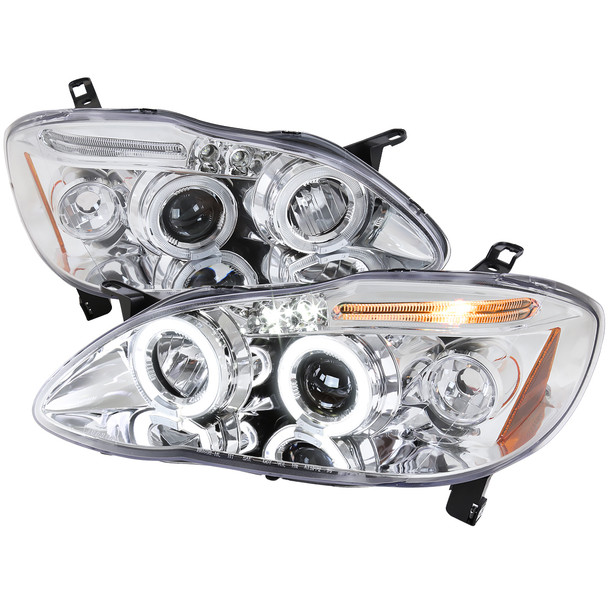 2003-2008 Toyota Corolla Dual Halo Projector Headlights (Chrome Housing/Clear Lens)