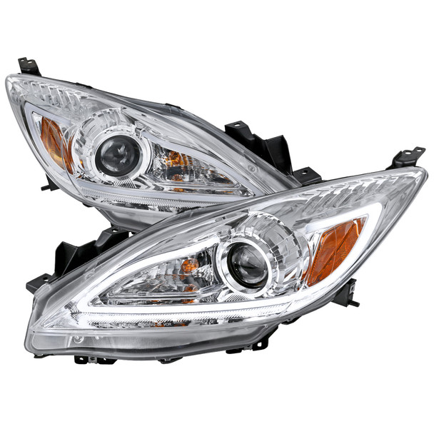 2010-2013 Mazda 3 Projector Headlights w/ LED Light Strip (Chrome Housing/Clear Lens)