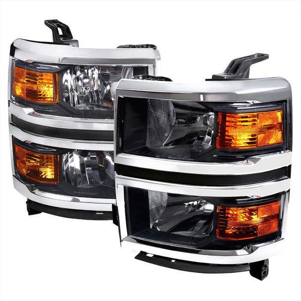 2014-2015 Chevrolet Silverado 1500 Factory Style Headlights w/ Amber Reflectors (Matte Black Housing/Clear Lens)