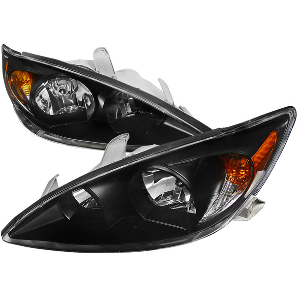 2002-2004 Toyota Camry Factory Style Headlights w/ Amber Reflector (Matte Black Housing/Clear Lens)