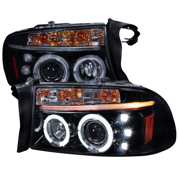 1997-2004 Dodge Dakota/ 1998-2003 Durango Dual Halo Projector Headlights (Glossy Black Housing/Smoke Lens)