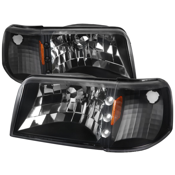 1993-1997 Ford Ranger Factory Style V2 Headlights w/ Corner Lights (Matte Black Housing/Clear Lens)