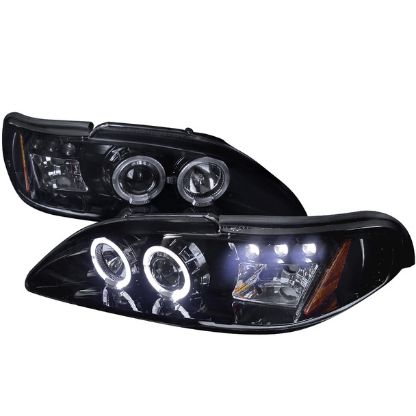 1994-1998 Ford Mustang Dual Halo Projector Headlights (Glossy Black Housing/Smoke Lens)