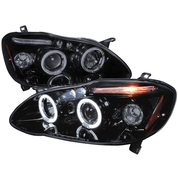 2003-2008 Toyota Corolla Dual Halo Projector Headlights (Glossy Black Housing/Smoke Lens)