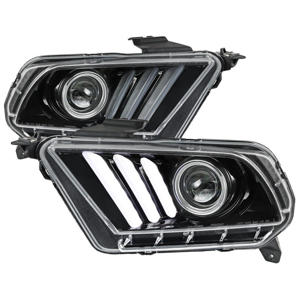 2010-2014 Ford Mustang LED Bar Projector Headlights w/ Sequential Turn Signals (Jet Black Housing/Clear Lens)