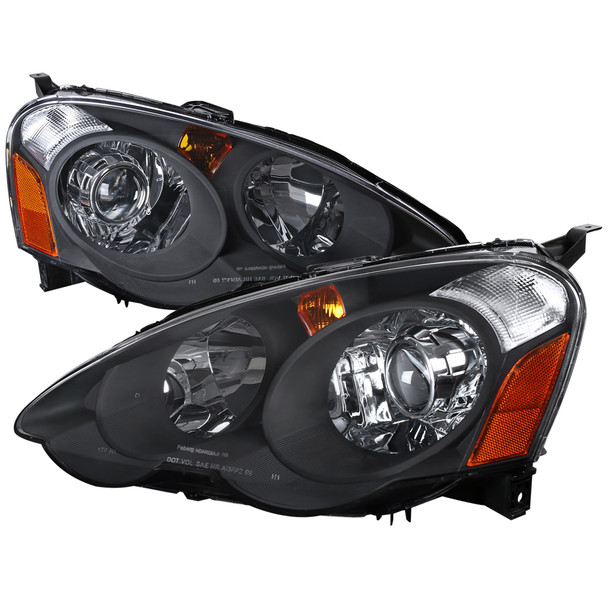 2002-2004 Acura RSX Retro Style Projector Headlights w/ Amber Reflectors (Matte Black Housing/Clear Lens)