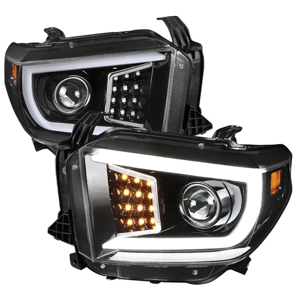 2014-2021 Toyota Tundra LED C-Bar Projector Headlights w/ LED Turn Signal Lights  (Glossy Black Housing/Clear Lens)