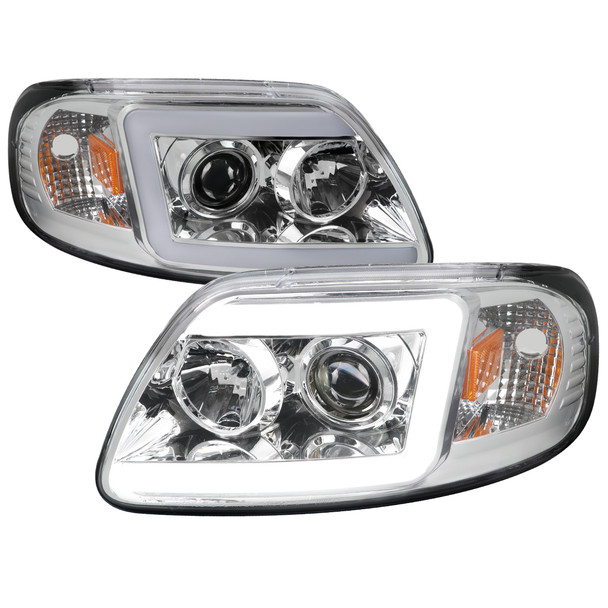 1997-2004 Ford F-150 / 1997-2002 Expedition LED C-Bar Projector Headlights (Chrome Housing/Clear Lens)