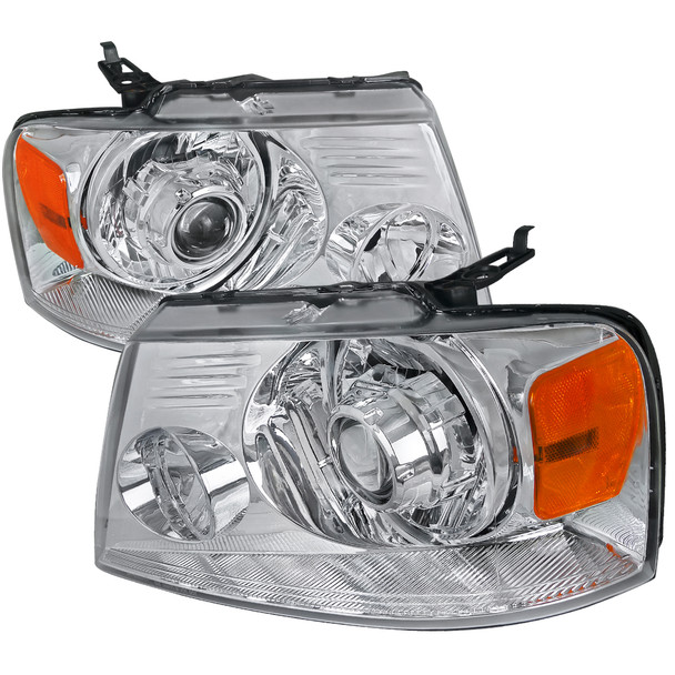 2004-2008 Ford F-150/ 2006-2008 Lincoln Mark LT Projector Headlights w/ Amber Reflectors (Chrome Housing/Clear Lens)
