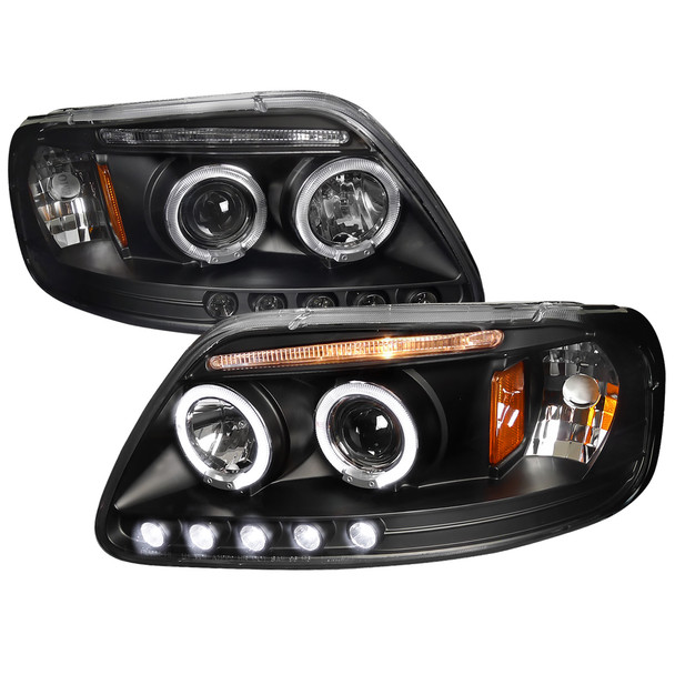 1997-2004 Ford F-150 / 1997-2002 Expedition Dual Halo Projector Headlights (Matte Black Housing/Clear Lens)