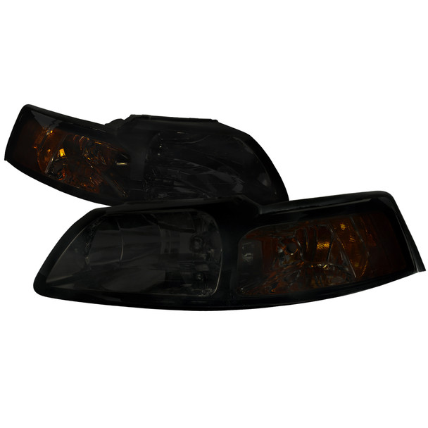 1999-2004 Ford Mustang Factory Style Headlights w/ Amber Reflectors (Chrome Housing/Smoke Lens)