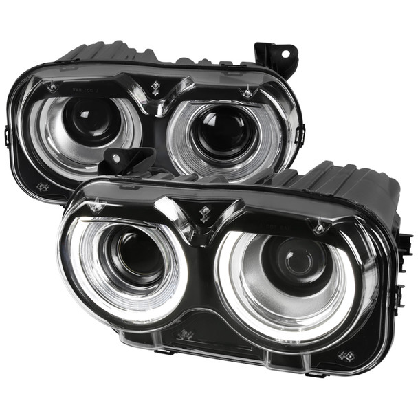 2015-2020 Dodge Challenger Dual Halo D2H Xenon Projector Headlights (Black Housing/Clear Lens)