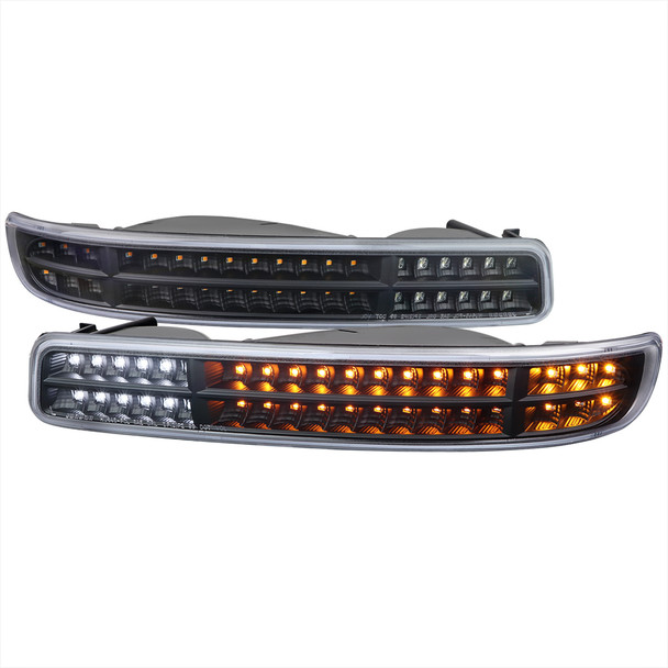 1999-2007 GMC Sierra/Yukon/Yukon XL Bumper Lights w/ Sequential Turn Signal Lights (Matte Black Housing/Clear Lens)