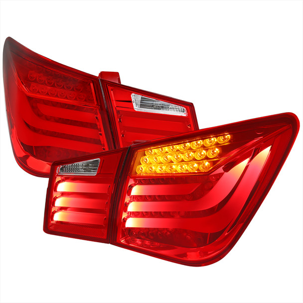 2011-2016 Chevrolet Cruze White Bar LED Tail Lights (Chrome Housing/Red Clear Lens)