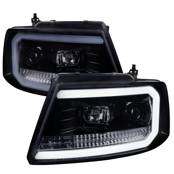 2004-2008 Ford F-150/ 2006-2008 Lincoln Mark LT LED C-Bar Projector Headlights (Glossy Black Housing/Smoke Lens)