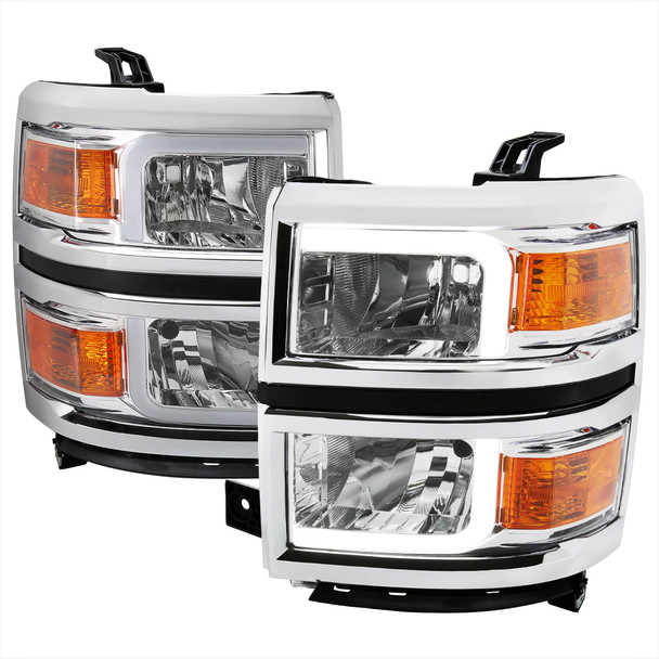 2014-2015 Chevrolet Silverado 1500 LED Bar Factory Style Headlights (Chrome Housing/Clear Lens)
