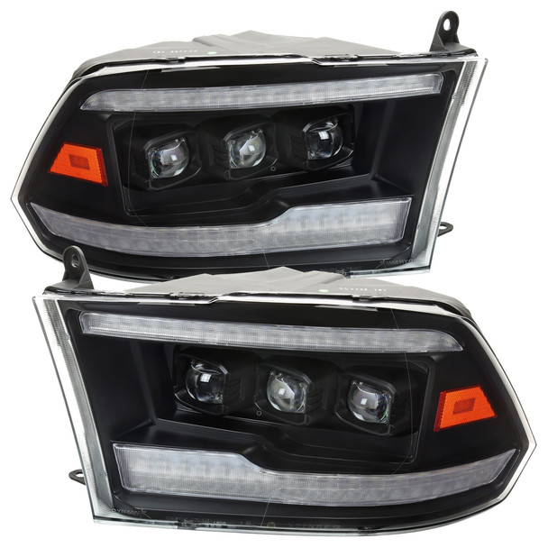 2009-2018 Dodge RAM 1500 / 2019 RAM Classic / 2010-2018 RAM 2500 3500 Switchback Sequential Full LED Projector Headlights (Matte Black Housing/Clear Lens)