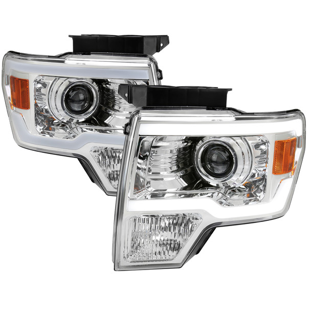 2009-2014 Ford F-150 LED Strip Projector Headlights (Chrome Housing/Clear Lens)