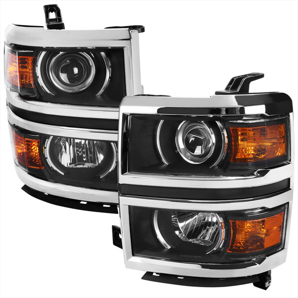 2014-2017 Chevrolet Silverado 1500 Projector Headlights (Matte Black Housing/Chrome Trim/Clear Lens)