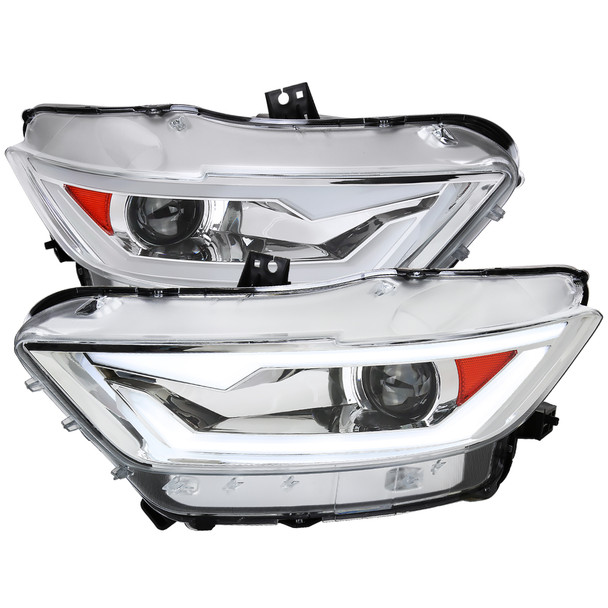 2015-2017 Ford Mustang/2018-2020 Mustang Shelby HID/Xenon Switchback Sequential LED Turn Signal Projector Headlights (Chrome Housing/Clear Lens)
