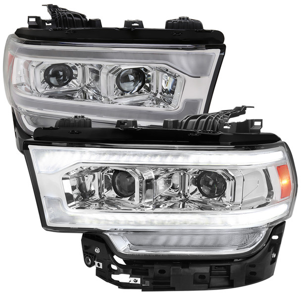 2019-2024 Dodge RAM 2500/3500/4500/5500 Switchback Sequential LED Turn Signal Projector Headlights (Chrome Housing/Clear Lens)