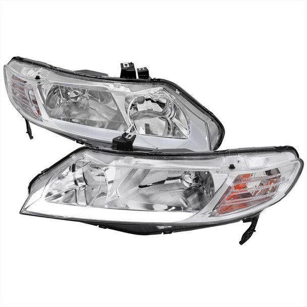 2006-2011 Honda Civic 4DR Sedan Factory Style Headlights w/ LED Strip (Chrome Housing/Clear Lens)