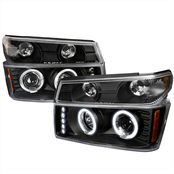 2004-2012 Chevrolet Colorado/GMC Canyon Dual Halo Projector Headlights with Corner Turn Signal Bumper Lights (Matte Black Housing/Clear Lens)
