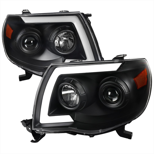 2005-2011 Toyota Tacoma LED Bar Projector Headlights w/ Sequential Turn Signal Lights (Matte Black Housing/Clear Lens)