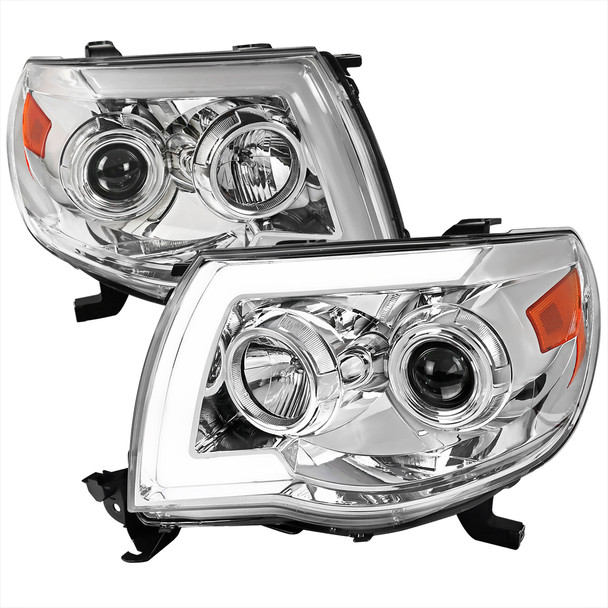 2005-2011 Toyota Tacoma LED Bar Projector Headlights w/ Sequential Turn Signal Lights (Chrome Housing/Clear Lens)