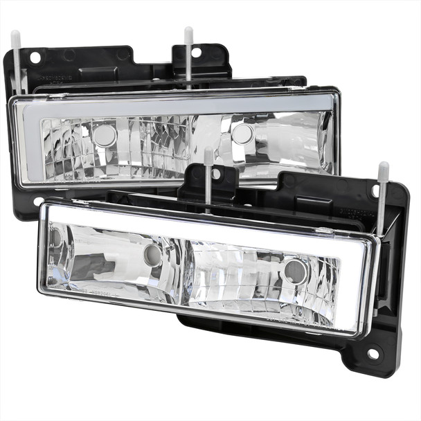 1988-1998 Chevrolet/GMC C10 C/K LED Strip Factory Style Headlights (Chrome Housing/Clear Lens)