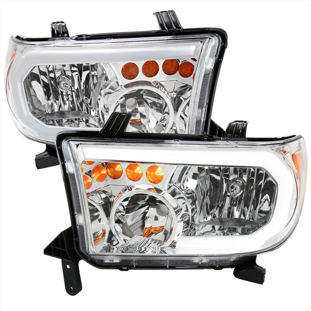 2007-2013 Toyota Tundra/2008-2017 Sequoia Headlights LED Tube Factory Style Headlights with LED Turn Signal (Chrome Housing/Clear Lens)