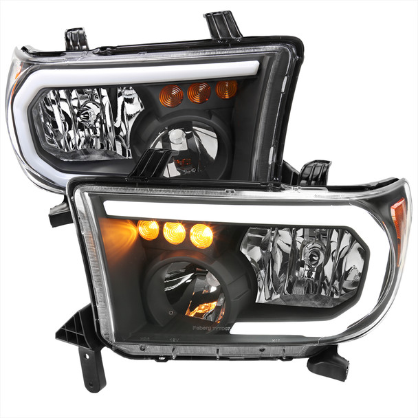 2007-2013 Toyota Tundra/2008-2017 Sequoia Headlights LED Tube Factory Style Headlights with LED Turn Signal (Matte Black Housing/Clear Lens)