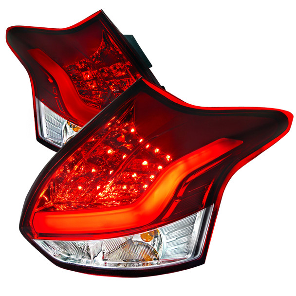 2012-2014 Ford Focus Hatchback LED Tail Lights (Chrome Housing/Red Lens)