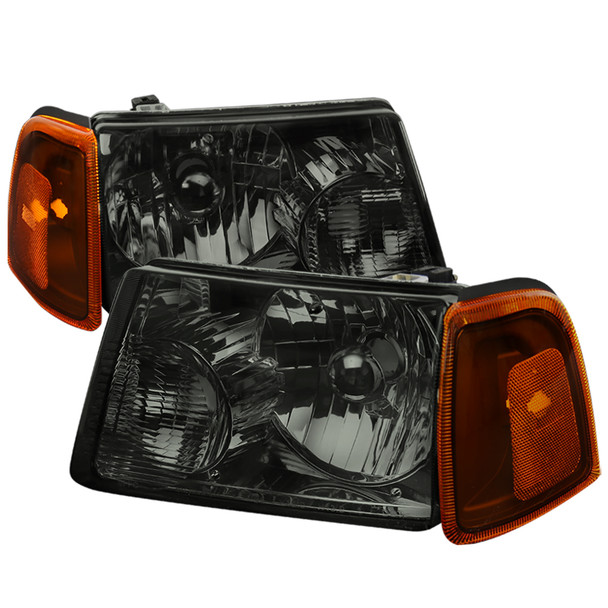 2001-2011 Ford Ranger Factory Style Headlights w/ Amber Lens Corner Signal Lights (Chrome Housing/Smoke Lens)