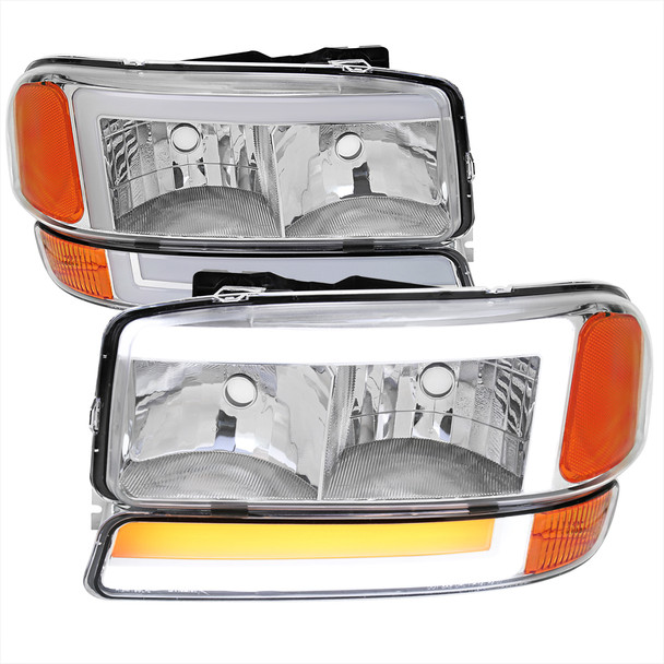 1999-2006 GMC Sierra/2007 Sierra Classic/2000-2006 Yukon/XL Factory Style Headlights and Sequential Turn Signal Bumper Lights (Chrome Housing/Clear Lens)