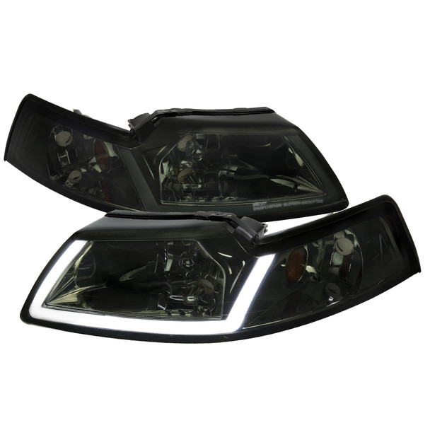 1999-2004 Ford Mustang LED Bar Factory Style Headlights with Amber Reflector (Chrome Housing/Smoke Lens)