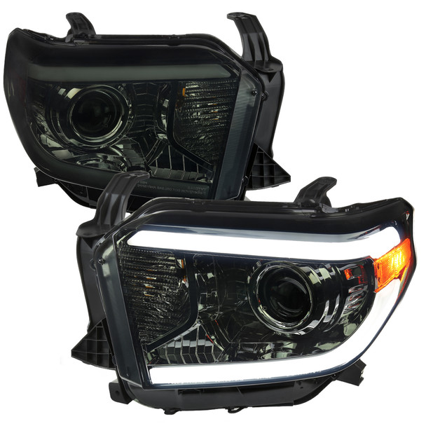 2014-2021 Toyota Tundra LED Switchback Sequential Turn Signal LED Bar Projector Headlights (Chrome Housing/Smoke Lens)