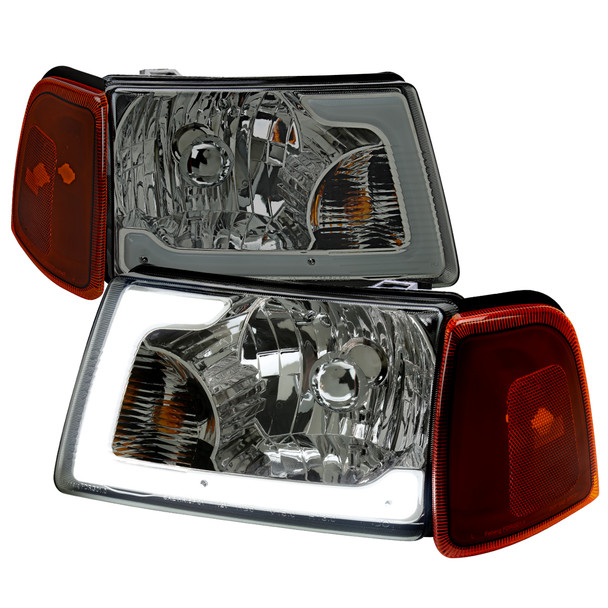 2001-2011 Ford Ranger LED Bar Factory Style Headlights w/Amber Corner Lamp (Chrome Housing/Smoke Lens)